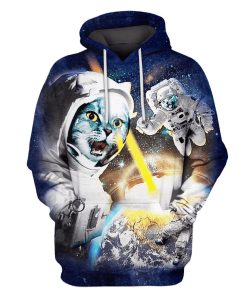 Astronaut Cat Fight OuterSpace Custom T-shirt - Hoodies Apparel HD-GH110405 3D Custom Fleece Hoodies Hoodie S 