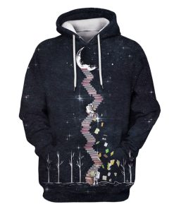 Astronaut Climbing up to the Moon by book stairs Custom T-shirt - Hoodies Apparel GH110425 3D Custom Fleece Hoodies Hoodie S 