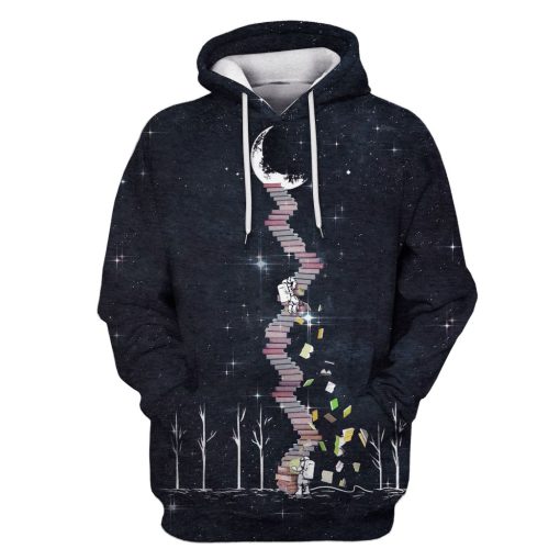 Astronaut Climbing up to the Moon by book stairs Custom T-shirt - Hoodies Apparel GH110425 3D Custom Fleece Hoodies Hoodie S