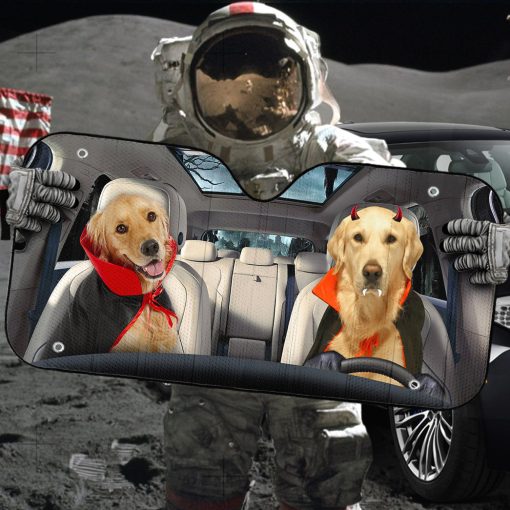 Gearhumans 3D Halloween Golden Retriever Dogs Vampire Custom Car Auto Sunshade - Image 5