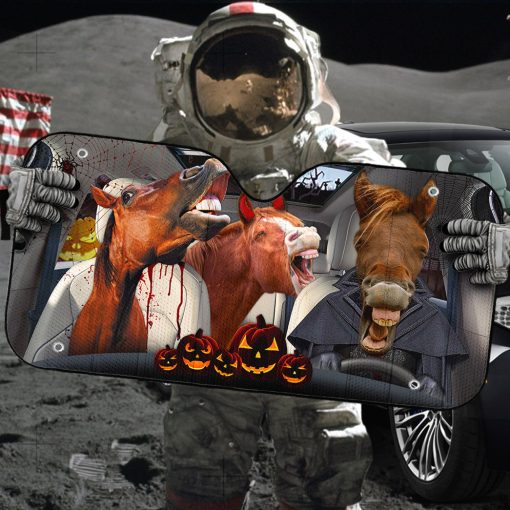 Gearhumans 3D Halloween Horses Family Custom Car Auto Sunshade - Image 4