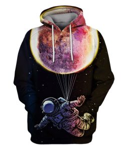 Astronaut Flying Up By Planet Balloon Outerspace Custom T-shirt - Hoodies Apparel GH110354 3D Custom Fleece Hoodies Hoodie S 