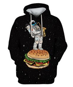 Astronaut in the space with Hamburger Custom T-shirt - Hoodies Apparel HD-GH110472 3D Custom Fleece Hoodies Hoodie S 