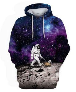 Astronaut is walking with his dog Custom T-shirt - Hoodies Apparel HD-GH110478 3D Custom Fleece Hoodies Hoodie S 