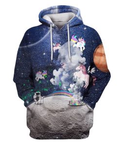 Astronaut Playing With Unicorn OuterSpace Custom T-shirt - Hoodies Apparel GH110285 3D Custom Fleece Hoodies Hoodie S 