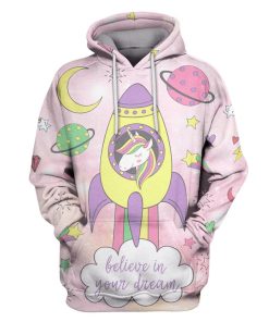 Astronaut Unicorn Sitting in spaceship Custom T-shirt - Hoodies Apparel UNI110153 3D Custom Fleece Hoodies Hoodie S 