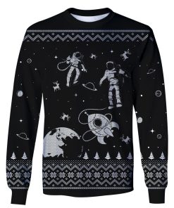 Astronauts in the space with Reindeer Custom T-shirt - Hoodies Apparel HD-GH110382 3D Custom Fleece Hoodies Long Sleeve S 