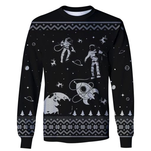 Astronauts in the space with Reindeer Custom T-shirt - Hoodies Apparel HD-GH110382 3D Custom Fleece Hoodies Long Sleeve S