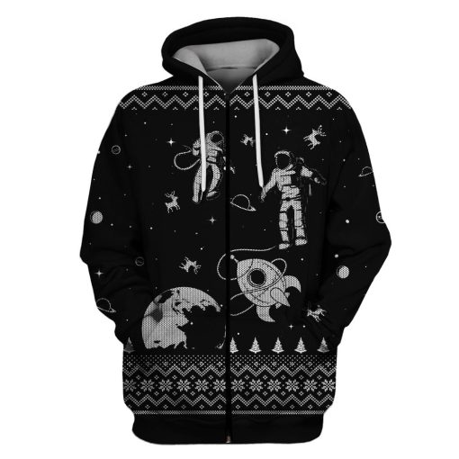 Astronauts in the space with Reindeer Custom T-shirt - Hoodies Apparel HD-GH110382 3D Custom Fleece Hoodies Zip Hoodie S