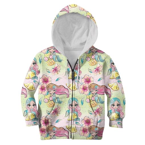 Gearhumans Beautiful Mermaid Princess Custom Hoodies T-shirt Apparel 4 Beautiful Mermaid Princess Custom Hoodies T-shirt Apparel HD-PET110353K kid 3D apparel Kid Zip Hoodie S/6-8