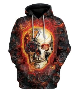 Burnt Skull Rose And Butterfly Custom T-Shirts Hoodies Apparel SK-DT3101205 3D Custom Fleece Hoodies Hoodie S 