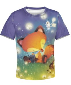 Cartoon fox listening radio Kid Custom Hoodies T-shirt Apparel HD-PET110332K kid 3D apparel Kid T-Shirt XS 