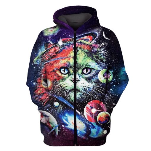 Gearhumans Cat in the space with planet Custom T-shirt - Hoodies Apparel 3 Cat in the space with planet Custom T-shirt - Hoodies Apparel GH110381 3D Custom Fleece Hoodies Zip Hoodie S