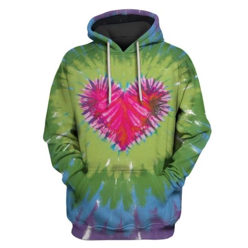 Colorful heart in Tie dye background Custom T-shirt - Hoodies Apparel HD-GH1106136 3D Custom Fleece Hoodies Hoodie S