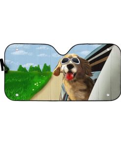 Custom Car Auto Sunshade Happy Golden Retriever DG-TA1101201 Auto Sunshade 57''x27.5'' 