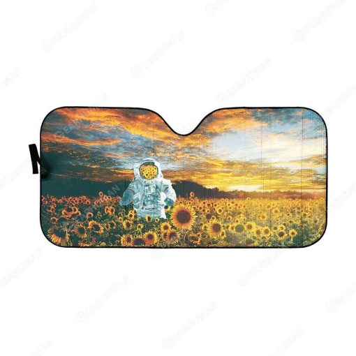 Custom Car Auto Sunshade Sunflowers And Astronaut HD-AT0491919-SS Auto Sunshade 57''x27.5''