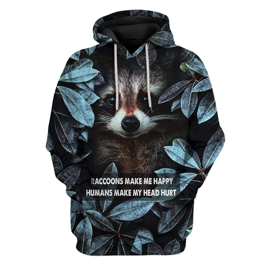 Gearhumans Custom Raccoons Make Me Happy Apparel 1 Custom Raccoons Make Me Happy Apparel HD-GH2081907 3D Custom Fleece Hoodies Hoodie S