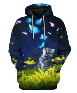 Custom T-shirt - Hoodies Cat And Butterflies HD-GH1281913 3D Custom Fleece Hoodies Hoodie S 