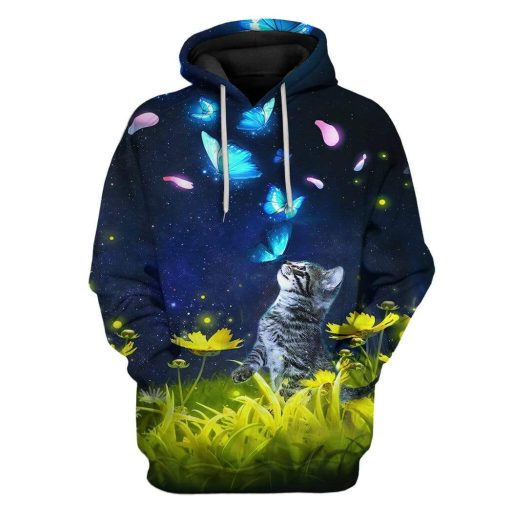 Gearhumans Custom T-shirt - Hoodies Cat And Butterflies 1 Custom T-shirt - Hoodies Cat And Butterflies HD-GH1281913 3D Custom Fleece Hoodies Hoodie S