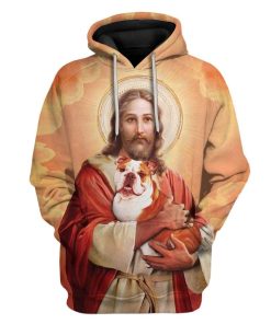 Custom T-shirt - Hoodies Jesus Holding A Pitbull HD-GH3071904 3D Custom Fleece Hoodies Hoodie S 