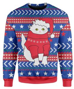 Custom T-shirt - Long Sleeves Ugly Christmas Cat Christmas Sweater Jumper HD-GH20653 Ugly Christmas Sweater 