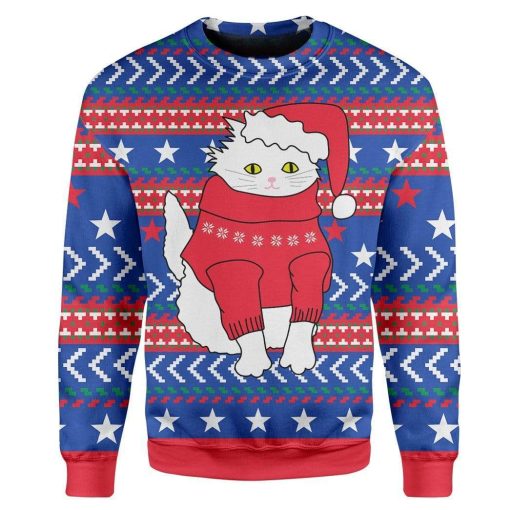 Custom T-shirt - Long Sleeves Ugly Christmas Cat Christmas Sweater Jumper HD-GH20653 Ugly Christmas Sweater