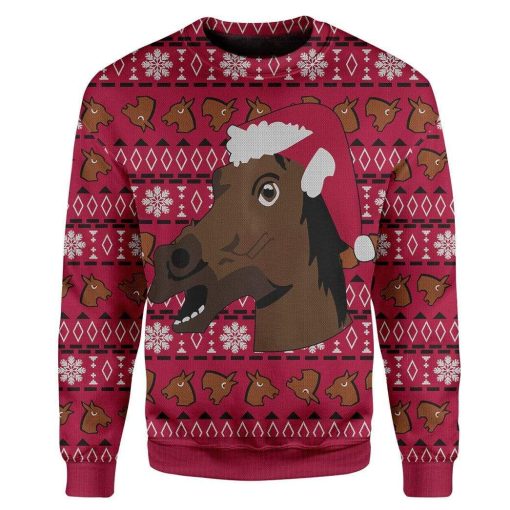 Custom T-shirt - Long Sleeves Ugly Christmas Horse Christmas Sweater Jumper HD-GH20655 Ugly Christmas Sweater
