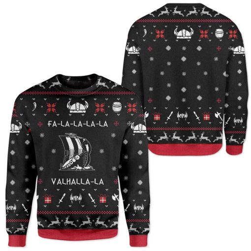 Custom T-shirt - Long Sleeves Ugly Christmas Valhalla Viking Christmas Sweater Jumper HD-GH20668 Ugly Christmas Sweater