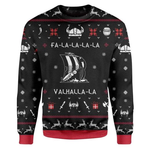 Custom T-shirt - Long Sleeves Ugly Christmas Valhalla Viking Christmas Sweater Jumper HD-GH20668 Ugly Christmas Sweater Long Sleeve S