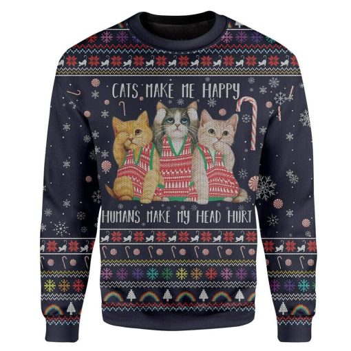 Custom Ugly Cat Christmas Sweater Jumper HD-AT29101901 Ugly Christmas Sweater Long Sleeve S