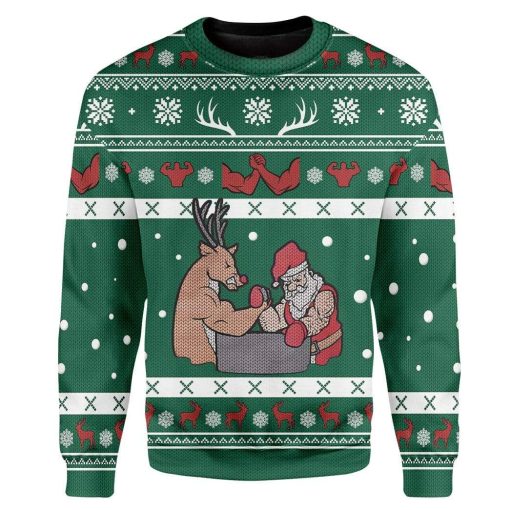 Custom Ugly Christmas Reindeer And Santa Sweater Jumper HD-TT25101901 Ugly Christmas Sweater Long Sleeve S