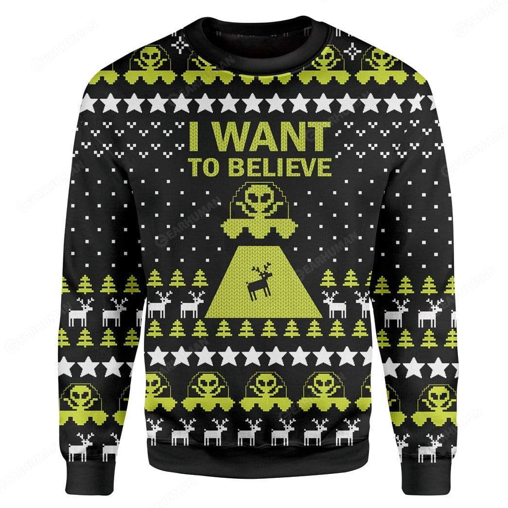 Gearhumans Custom Ugly I Want To Believe Christmas Sweater Jumper 2 Custom Ugly I Want To Believe Christmas Sweater Jumper HD-TA31101906 Ugly Christmas Sweater