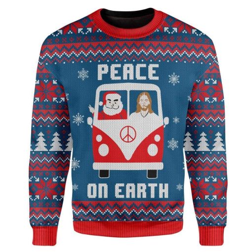Custom Ugly Peace On Earth Christmas Sweater Jumper HD-TA21101903 Ugly Christmas Sweater Long Sleeve S
