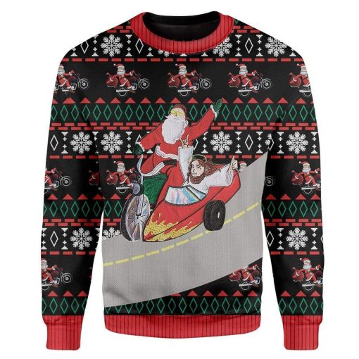 Gearhumans Custom Ugly Santa And Jesus Christmas Sweater Jumper 6 Custom Ugly Santa And Jesus Christmas Sweater Jumper HD-AT01111907 Ugly Christmas Sweater Long Sleeve S