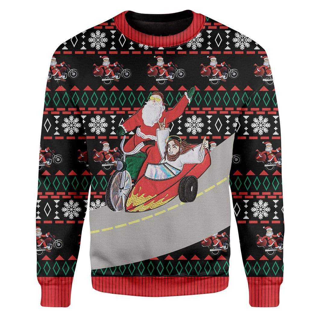 Gearhumans Custom Ugly Santa And Jesus Christmas Sweater Jumper 2 Custom Ugly Santa And Jesus Christmas Sweater Jumper HD-AT01111907 Ugly Christmas Sweater Long Sleeve S