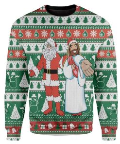 Custom Ugly Santa And Jesus Christmas Sweater Jumper HD-DT28101903 Ugly Christmas Sweater Long Sleeve S 