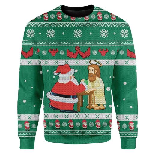 Custom Ugly Santa And Jesus Christmas Sweater Jumper HD-DT29101906 Ugly Christmas Sweater Long Sleeve S