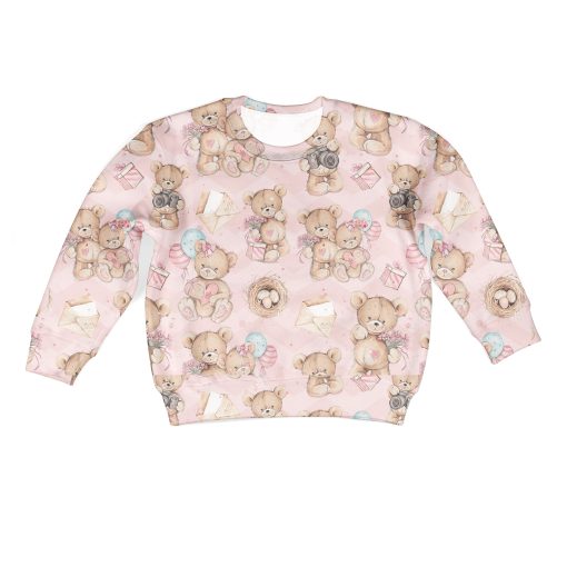 CUTE BEAR WITH BALLOON AND GIFTS Kid Custom Hoodies T-shirt Apparel HD-PET110318K kid 3D apparel Kid Sweatshirt S/6-8