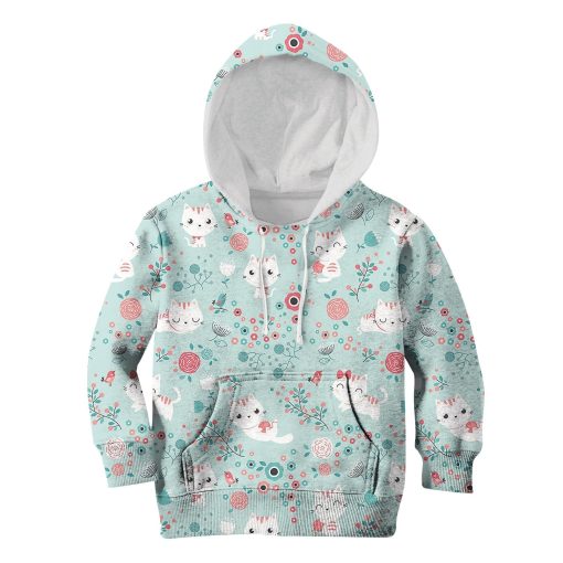 cute cats and birds Kid Custom Hoodies T-shirt Apparel HD-PET110335K kid 3D apparel Kid Hoodie S/6-8