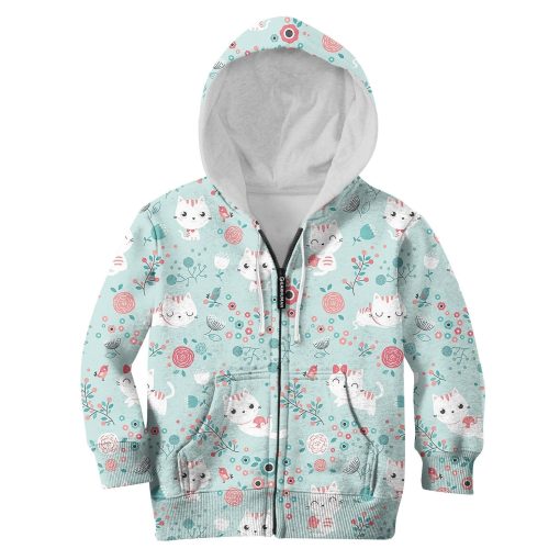 cute cats and birds Kid Custom Hoodies T-shirt Apparel HD-PET110335K kid 3D apparel Kid Zip Hoodie S/6-8