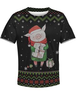cute pig merry christmas Kid Custom Hoodies T-shirt Apparel HD-PET110251K kid 3D apparel Kid T-Shirt XS 