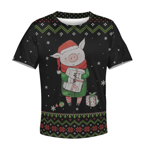 cute pig merry christmas Kid Custom Hoodies T-shirt Apparel HD-PET110251K kid 3D apparel Kid T-Shirt XS