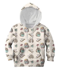 Gearhumans CUTE pusheen READING BOOKS Kid Custom Hoodies T-shirt Apparel