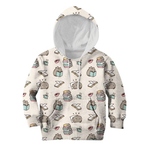 Gearhumans CUTE pusheen READING BOOKS Kid Custom Hoodies T-shirt Apparel