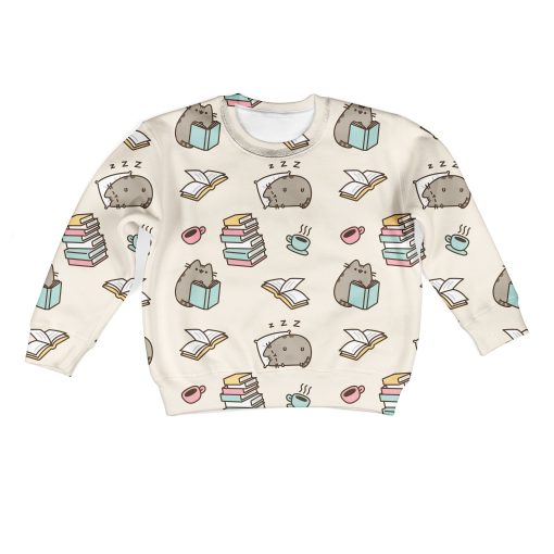 Gearhumans CUTE pusheen READING BOOKS Kid Custom Hoodies T-shirt Apparel