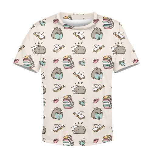 Gearhumans CUTE pusheen READING BOOKS Kid Custom Hoodies T-shirt Apparel