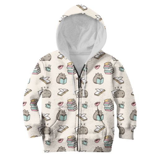 Gearhumans CUTE pusheen READING BOOKS Kid Custom Hoodies T-shirt Apparel