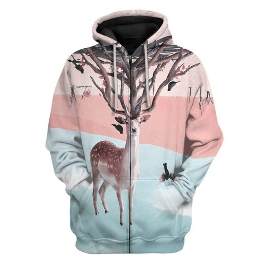 Deer Custom T-Shirts Hoodies Apparel AN-QM1301202 3D Custom Fleece Hoodies Zip Hoodie S