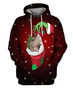 Dino T-Rex On Christmas Custom T-shirt - Hoodies Apparel MV110592 3D Custom Fleece Hoodies Hoodie S 