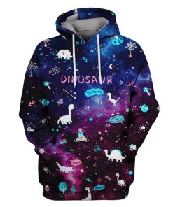 Dinosaur in the galaxy background Custom T-shirt - Hoodies Apparel GH110437 3D Custom Fleece Hoodies Hoodie S 